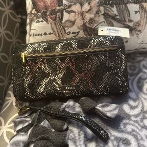 Fossil RGID Logan zip metallic wallet NWT
